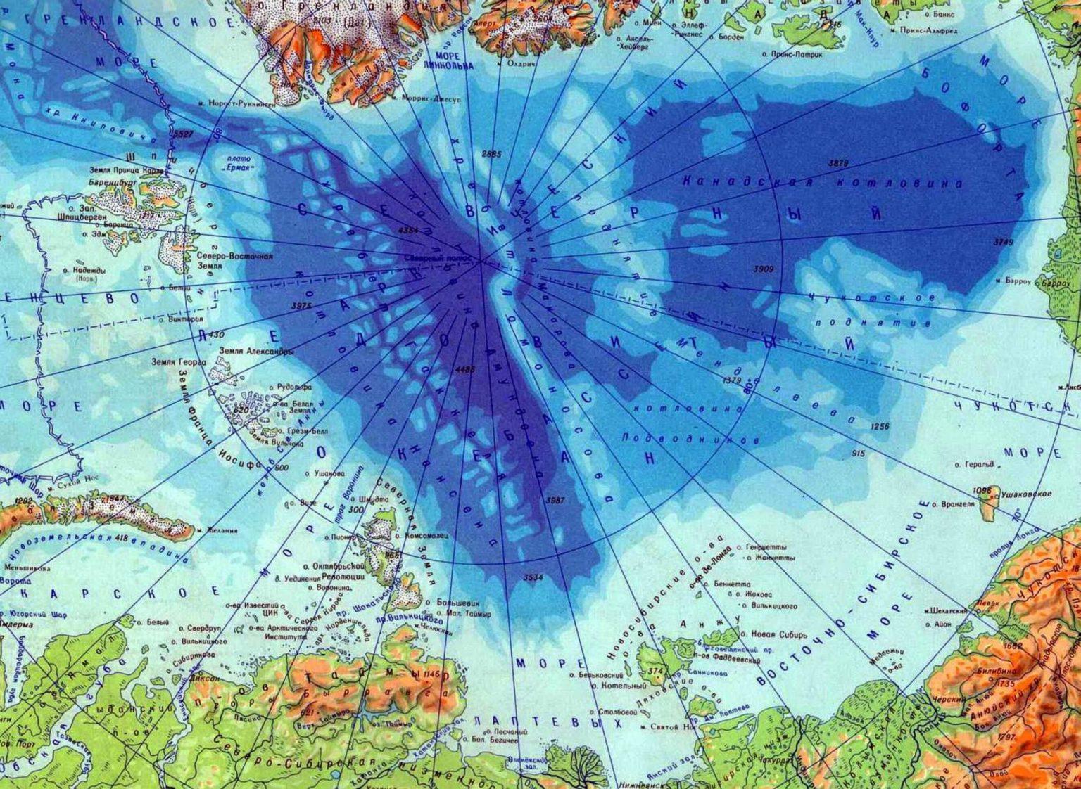 Северный Ледовитый океан Северный полюс карта